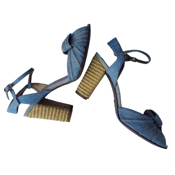 Dolce & Gabbana Blue Denim Espadrille Style Peep Toe Heel Sandals w/Ankle Strap - Picture 3 of 12